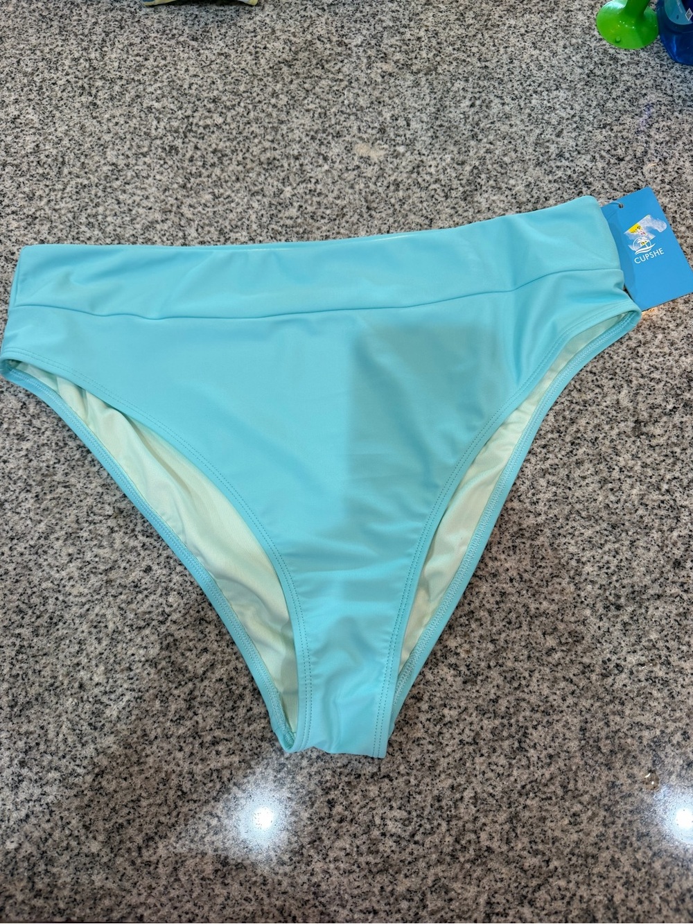 Cupshe Light Aqua High-Waist Women's Bikini Bottoms